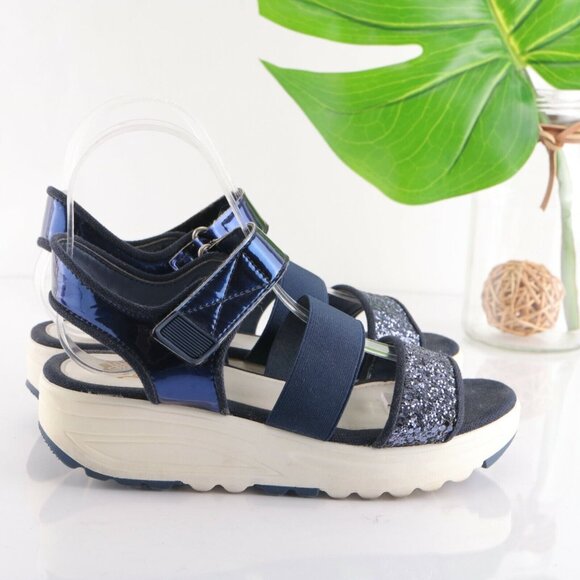 STIU Women's Sandal Size 7 Strappy Blue Elastic Glitter Platform casual Comfy - Picture 4 of 12